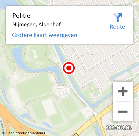 Locatie op kaart van de 112 melding: Politie Nijmegen, Aldenhof op 29 oktober 2024 19:53