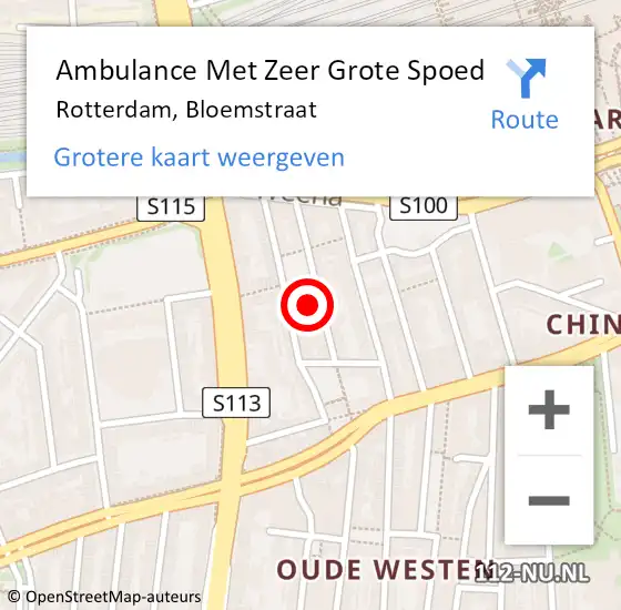 Locatie op kaart van de 112 melding: Ambulance Met Zeer Grote Spoed Naar Rotterdam, Bloemstraat op 29 oktober 2024 19:58