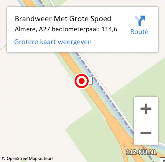 Locatie op kaart van de 112 melding: Brandweer Met Grote Spoed Naar Almere, A27 hectometerpaal: 114,6 op 29 oktober 2024 20:29