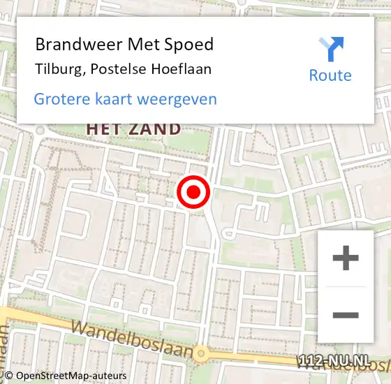 Locatie op kaart van de 112 melding: Brandweer Met Spoed Naar Tilburg, Postelse Hoeflaan op 29 oktober 2024 21:02