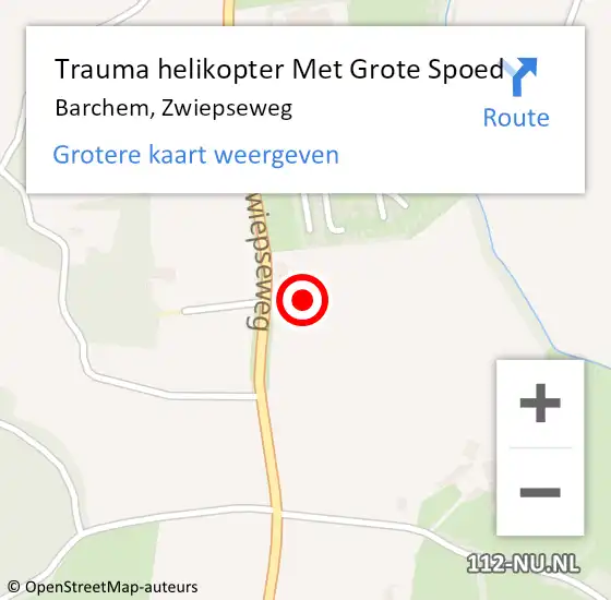 Locatie op kaart van de 112 melding: Trauma helikopter Met Grote Spoed Naar Barchem, Zwiepseweg op 29 oktober 2024 21:03