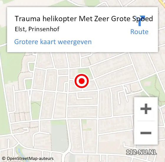 Locatie op kaart van de 112 melding: Trauma helikopter Met Zeer Grote Spoed Naar Elst, Prinsenhof op 29 oktober 2024 21:08