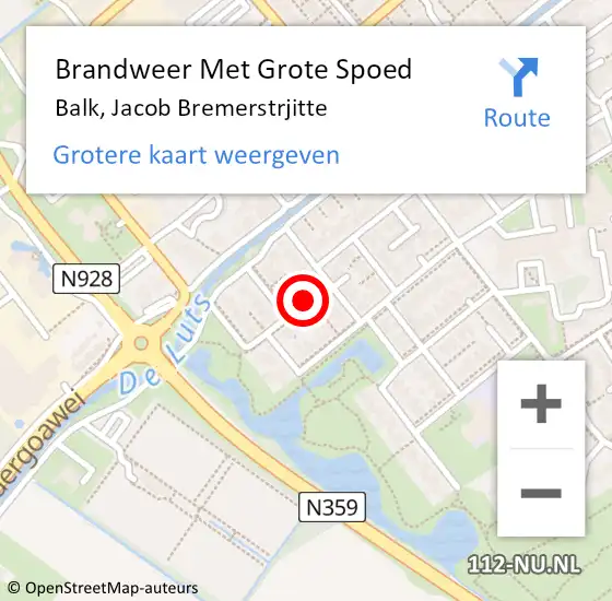 Locatie op kaart van de 112 melding: Brandweer Met Grote Spoed Naar Balk, Jacob Bremerstrjitte op 29 oktober 2024 21:12