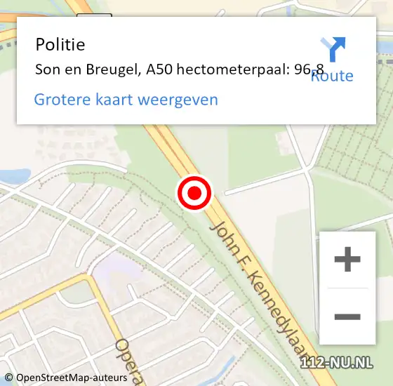 Locatie op kaart van de 112 melding: Politie Son en Breugel, A50 hectometerpaal: 96,8 op 29 oktober 2024 21:51