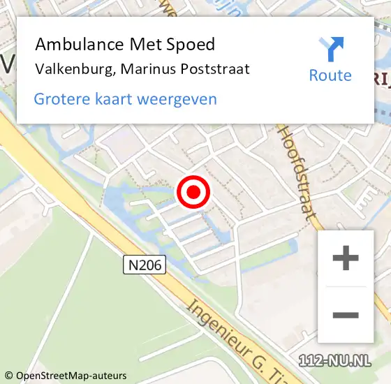 Locatie op kaart van de 112 melding: Ambulance Met Spoed Naar Valkenburg, Marinus Poststraat op 29 oktober 2024 22:14