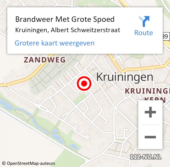 Locatie op kaart van de 112 melding: Brandweer Met Grote Spoed Naar Kruiningen, Albert Schweitzerstraat op 29 oktober 2024 22:41