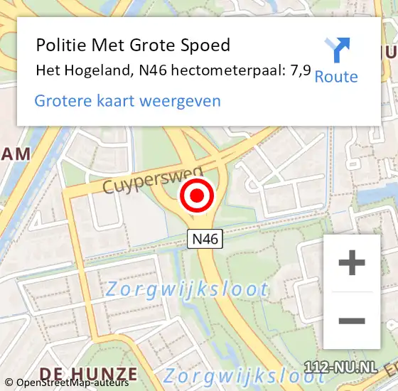 Locatie op kaart van de 112 melding: Politie Met Grote Spoed Naar Het Hogeland, N46 hectometerpaal: 7,9 op 29 oktober 2024 23:29