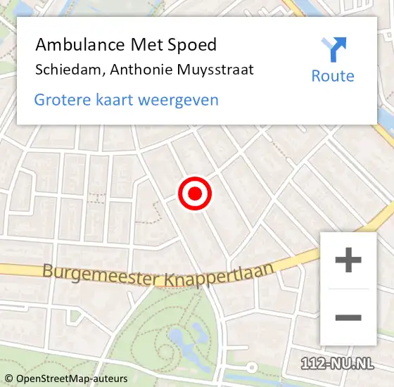 Locatie op kaart van de 112 melding: Ambulance Met Spoed Naar Schiedam, Anthonie Muysstraat op 29 oktober 2024 23:55