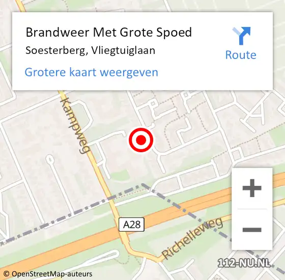 Locatie op kaart van de 112 melding: Brandweer Met Grote Spoed Naar Soesterberg, Vliegtuiglaan op 30 oktober 2024 00:19