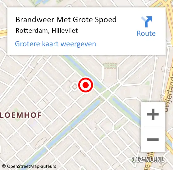 Locatie op kaart van de 112 melding: Brandweer Met Grote Spoed Naar Rotterdam, Hillevliet op 30 oktober 2024 01:40