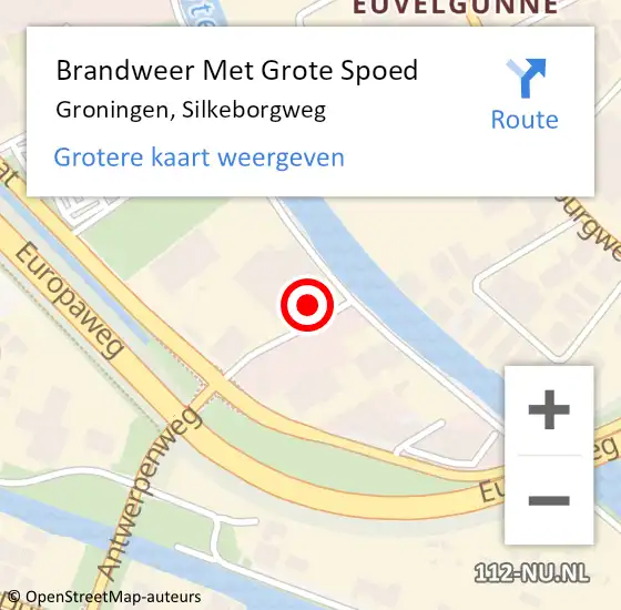 Locatie op kaart van de 112 melding: Brandweer Met Grote Spoed Naar Groningen, Silkeborgweg op 30 oktober 2024 01:53