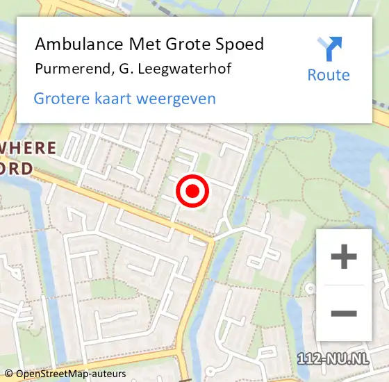 Locatie op kaart van de 112 melding: Ambulance Met Grote Spoed Naar Purmerend, G. Leegwaterhof op 30 oktober 2024 02:18