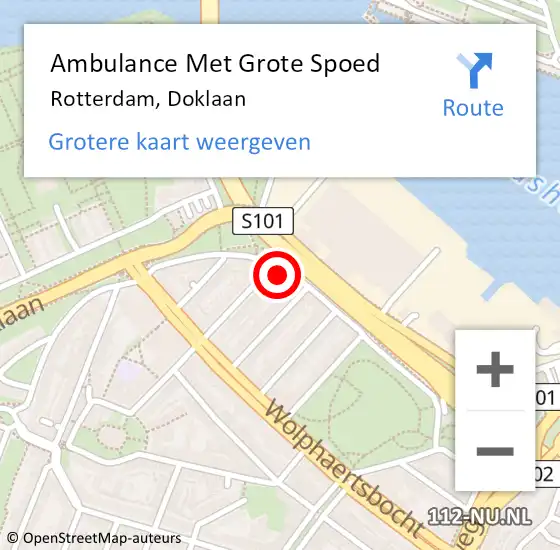 Locatie op kaart van de 112 melding: Ambulance Met Grote Spoed Naar Rotterdam, Doklaan op 30 oktober 2024 05:19