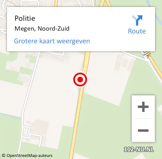 Locatie op kaart van de 112 melding: Politie Megen, Noord-Zuid op 30 oktober 2024 06:51