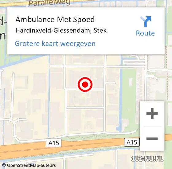 Locatie op kaart van de 112 melding: Ambulance Met Spoed Naar Hardinxveld-Giessendam, Stek op 30 oktober 2024 07:02