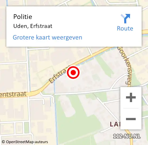 Locatie op kaart van de 112 melding: Politie Uden, Erfstraat op 30 oktober 2024 07:07