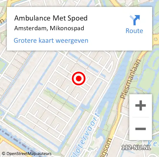 Locatie op kaart van de 112 melding: Ambulance Met Spoed Naar Amsterdam, Mikonospad op 30 oktober 2024 07:26