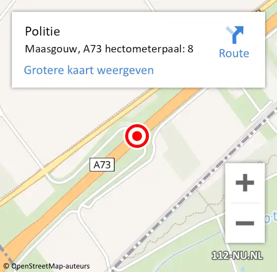 Locatie op kaart van de 112 melding: Politie Maasgouw, A73 hectometerpaal: 8 op 30 oktober 2024 08:04