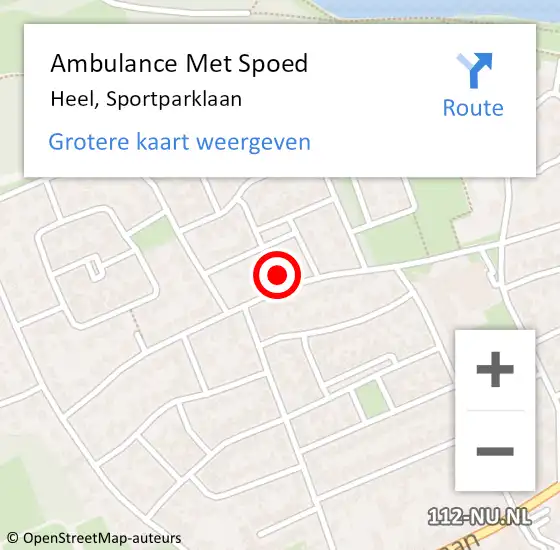 Locatie op kaart van de 112 melding: Ambulance Met Spoed Naar Heel, Sportparklaan op 30 oktober 2024 08:05