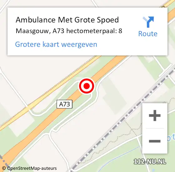 Locatie op kaart van de 112 melding: Ambulance Met Grote Spoed Naar Maasgouw, A73 hectometerpaal: 8 op 30 oktober 2024 08:06