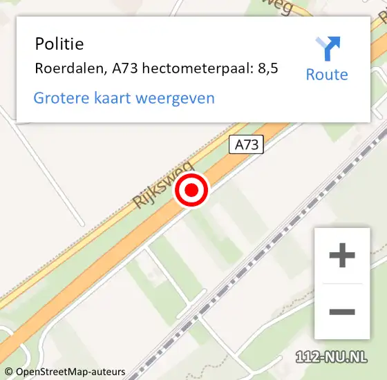 Locatie op kaart van de 112 melding: Politie Roerdalen, A73 hectometerpaal: 8,5 op 30 oktober 2024 08:07