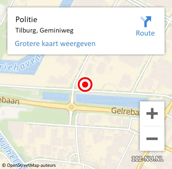 Locatie op kaart van de 112 melding: Politie Tilburg, Geminiweg op 30 oktober 2024 08:25