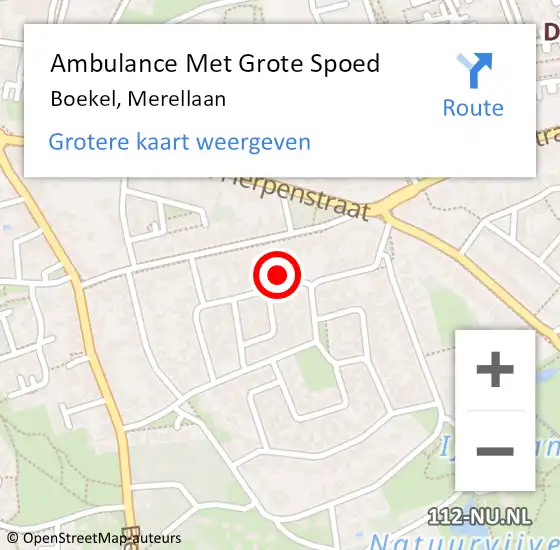 Locatie op kaart van de 112 melding: Ambulance Met Grote Spoed Naar Boekel, Merellaan op 25 oktober 2014 09:10