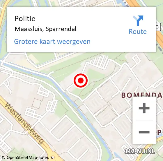 Locatie op kaart van de 112 melding: Politie Maassluis, Sparrendal op 30 oktober 2024 08:39