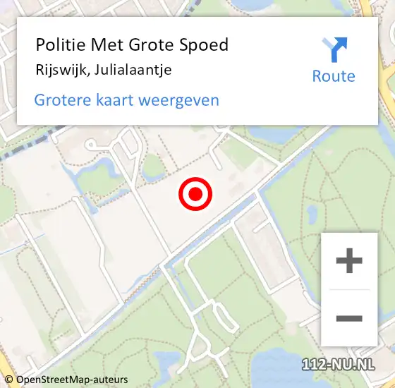 Locatie op kaart van de 112 melding: Politie Met Grote Spoed Naar Rijswijk, Julialaantje op 30 oktober 2024 08:59