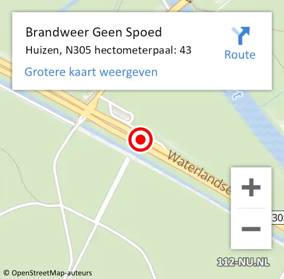 Locatie op kaart van de 112 melding: Brandweer Geen Spoed Naar Huizen, N305 hectometerpaal: 43 op 30 oktober 2024 09:11