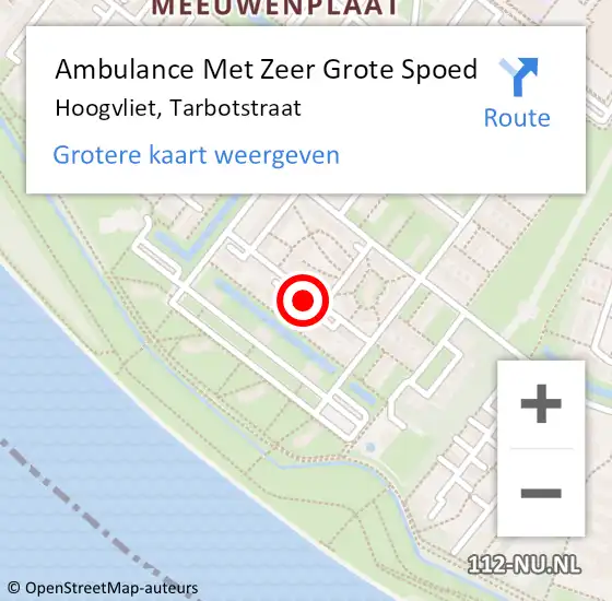 Locatie op kaart van de 112 melding: Ambulance Met Zeer Grote Spoed Naar Hoogvliet, Tarbotstraat op 30 oktober 2024 09:17