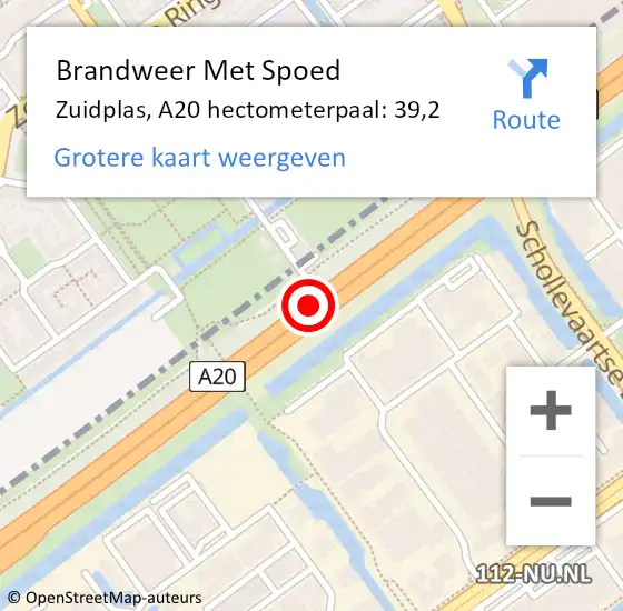 Locatie op kaart van de 112 melding: Brandweer Met Spoed Naar Zuidplas, A20 hectometerpaal: 39,2 op 30 oktober 2024 09:19