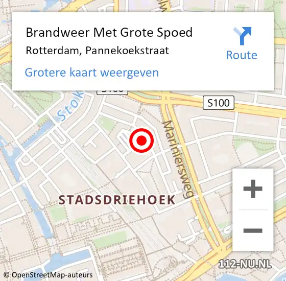 Locatie op kaart van de 112 melding: Brandweer Met Grote Spoed Naar Rotterdam, Pannekoekstraat op 30 oktober 2024 09:20