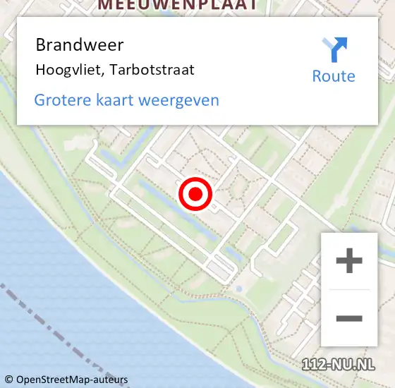 Locatie op kaart van de 112 melding: Brandweer Hoogvliet, Tarbotstraat op 30 oktober 2024 09:21