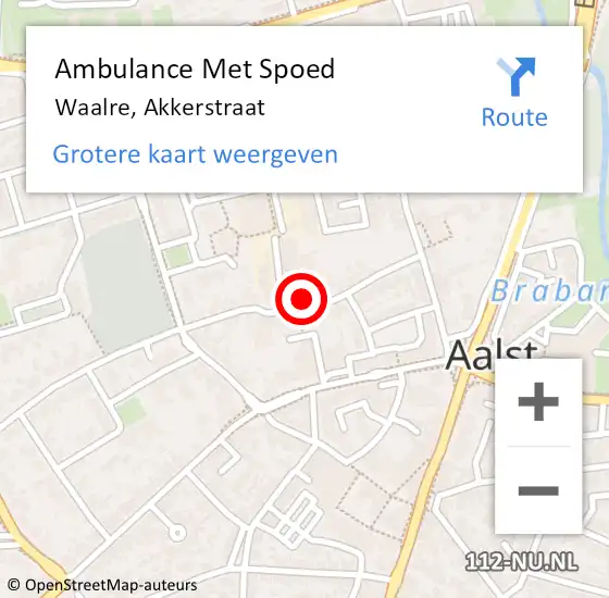 Locatie op kaart van de 112 melding: Ambulance Met Spoed Naar Waalre, Akkerstraat op 25 oktober 2014 09:21