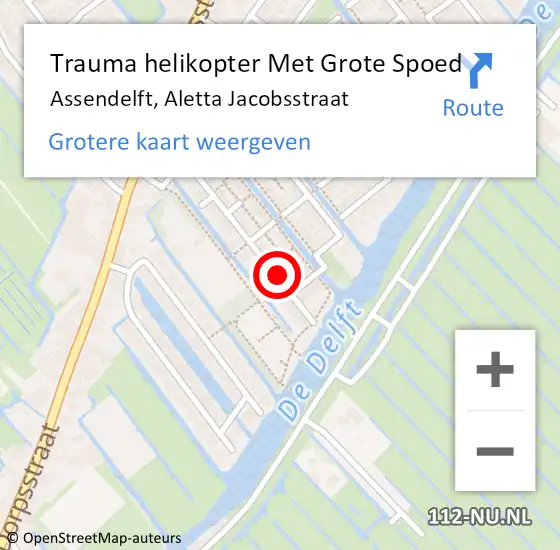 Locatie op kaart van de 112 melding: Trauma helikopter Met Grote Spoed Naar Assendelft, Aletta Jacobsstraat op 30 oktober 2024 09:54