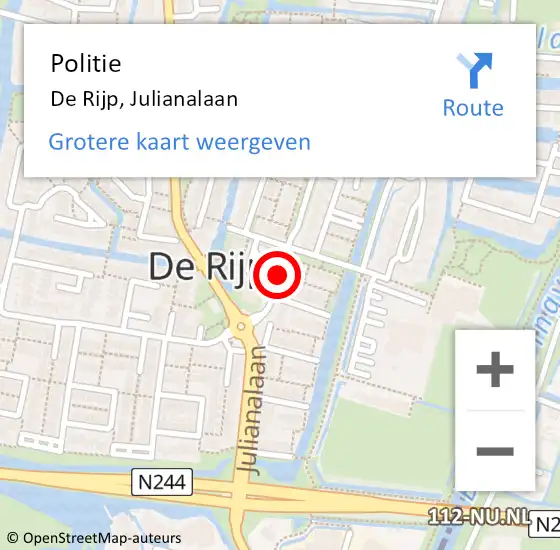 Locatie op kaart van de 112 melding: Politie De Rijp, Julianalaan op 25 oktober 2014 09:23