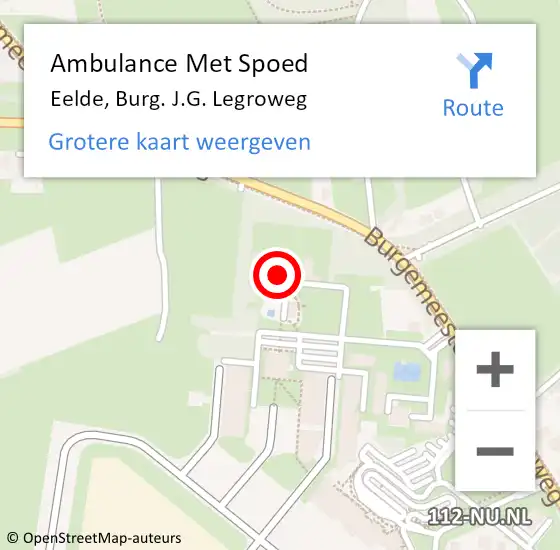 Locatie op kaart van de 112 melding: Ambulance Met Spoed Naar Eelde, Burg. J.G. Legroweg op 30 oktober 2024 10:27