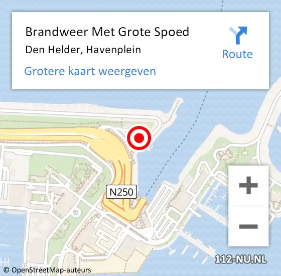 Locatie op kaart van de 112 melding: Brandweer Met Grote Spoed Naar Den Helder, Havenplein op 30 oktober 2024 10:34