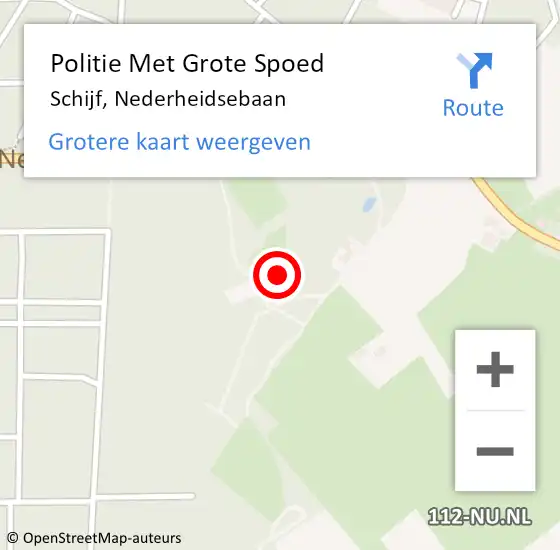 Locatie op kaart van de 112 melding: Politie Met Grote Spoed Naar Schijf, Nederheidsebaan op 30 oktober 2024 10:37