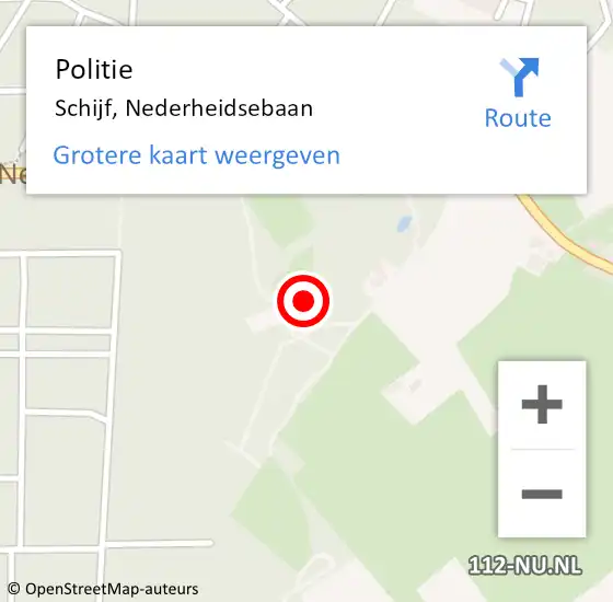 Locatie op kaart van de 112 melding: Politie Schijf, Nederheidsebaan op 30 oktober 2024 10:37