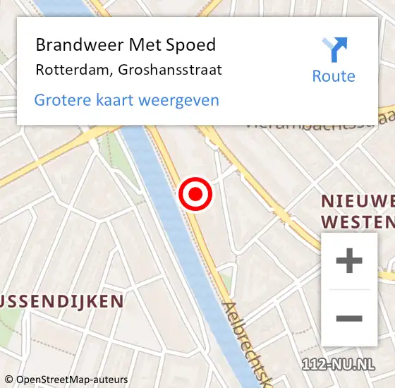 Locatie op kaart van de 112 melding: Brandweer Met Spoed Naar Rotterdam, Groshansstraat op 30 oktober 2024 10:42