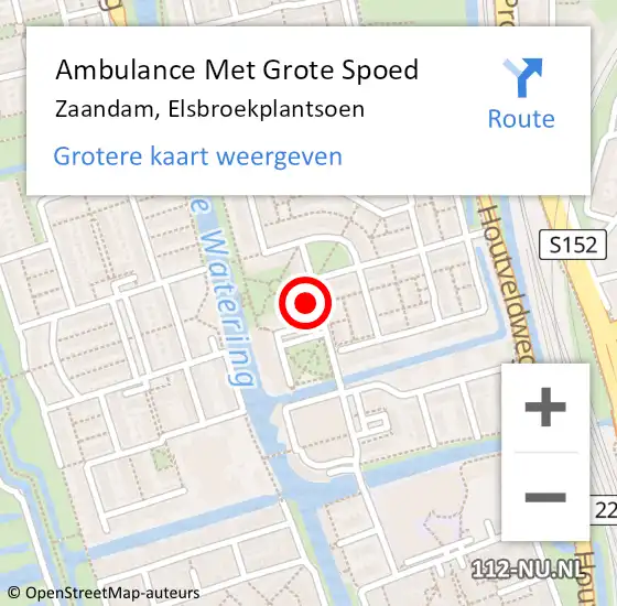 Locatie op kaart van de 112 melding: Ambulance Met Grote Spoed Naar Zaandam, Elsbroekplantsoen op 30 oktober 2024 10:54