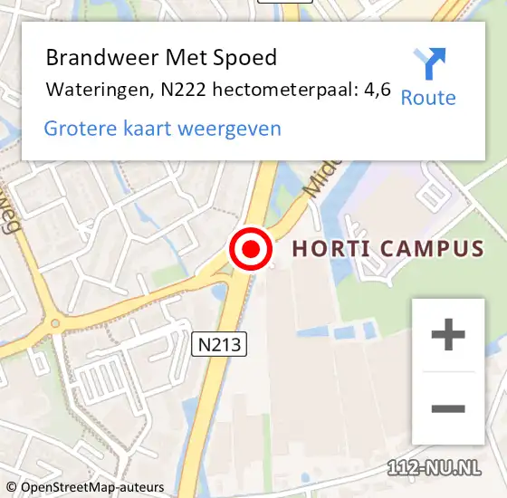 Locatie op kaart van de 112 melding: Brandweer Met Spoed Naar Wateringen, N222 hectometerpaal: 4,6 op 25 oktober 2014 09:28