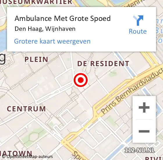 Locatie op kaart van de 112 melding: Ambulance Met Grote Spoed Naar Den Haag, Wijnhaven op 30 oktober 2024 11:02