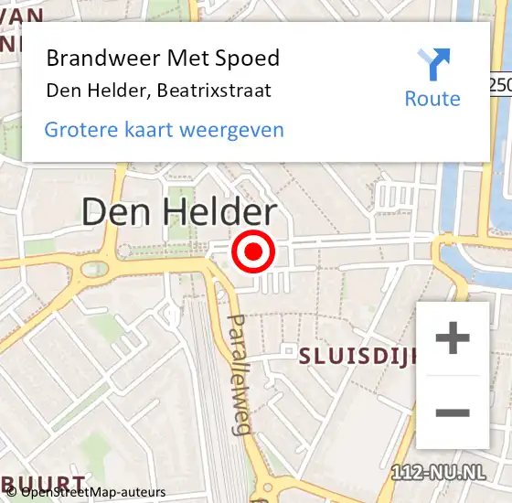 Locatie op kaart van de 112 melding: Brandweer Met Spoed Naar Den Helder, Beatrixstraat op 30 oktober 2024 11:17