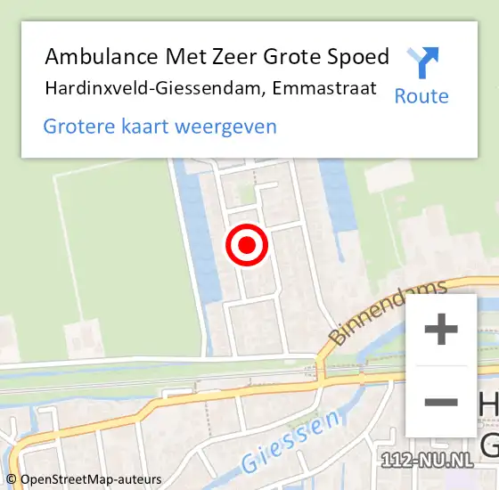 Locatie op kaart van de 112 melding: Ambulance Met Zeer Grote Spoed Naar Hardinxveld-Giessendam, Emmastraat op 30 oktober 2024 11:23