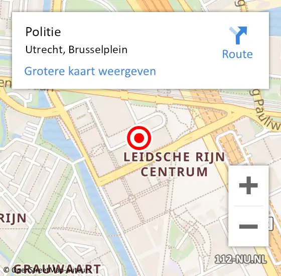 Locatie op kaart van de 112 melding: Politie Utrecht, Brusselplein op 30 oktober 2024 11:43