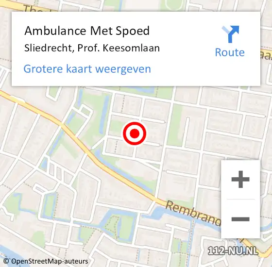 Locatie op kaart van de 112 melding: Ambulance Met Spoed Naar Sliedrecht, Prof. Keesomlaan op 30 oktober 2024 11:54