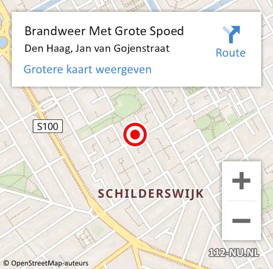 Locatie op kaart van de 112 melding: Brandweer Met Grote Spoed Naar Den Haag, Jan van Gojenstraat op 30 oktober 2024 11:54